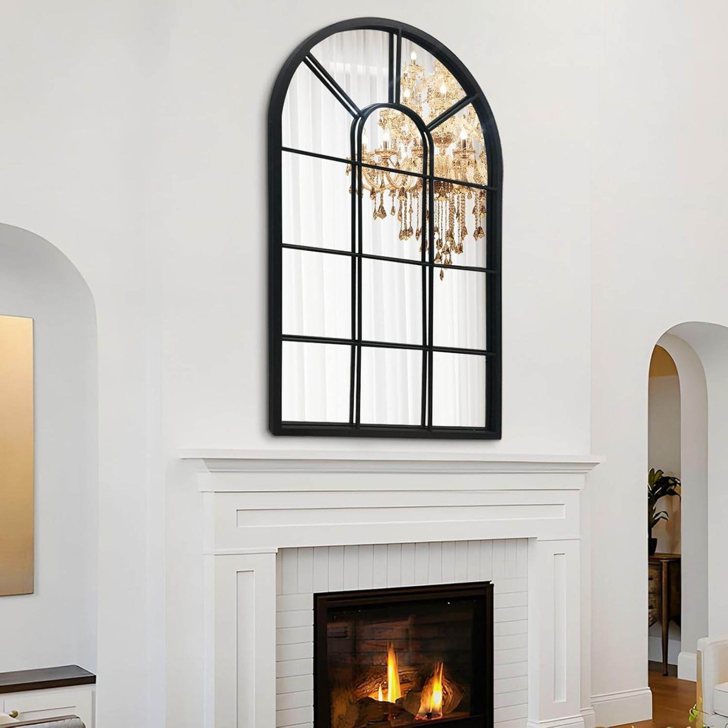 Wall Mirror Window Decorative Mirrors Arched Farmhouse for Living Room Bedroom Entryway Bathroom Vanity (Black,41.3”X 24” X1”) - Loft&Timber