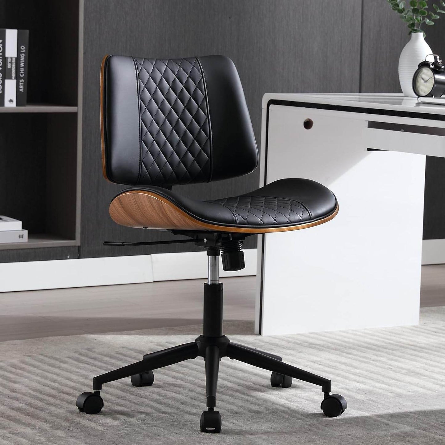 Home Office Chair No Arms with Wheels (Black) - Loft&Timber