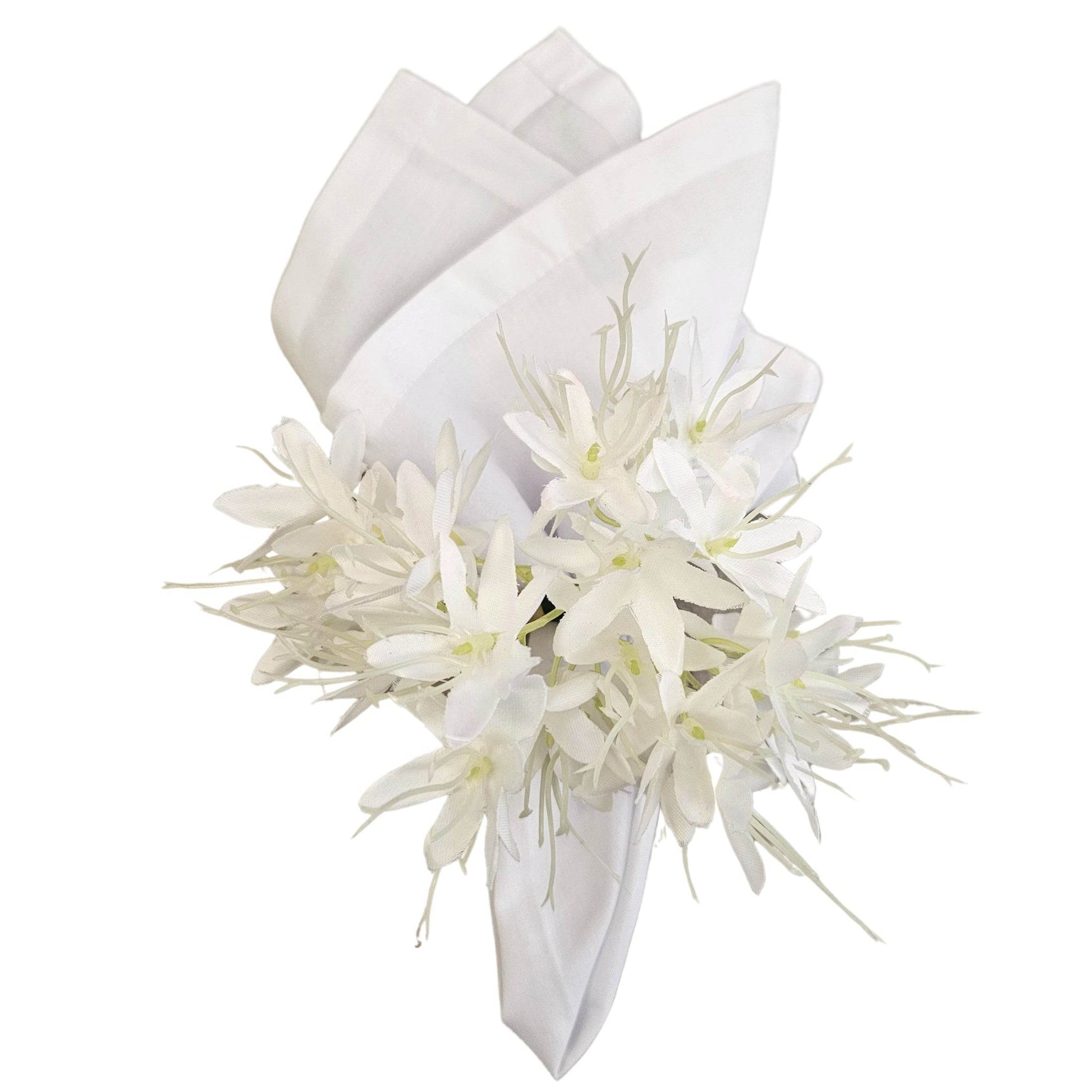 Set of 4 White Mini Lilies Flower Napkin Rings for party, wedding, birthday, celebration - Loft&Timber