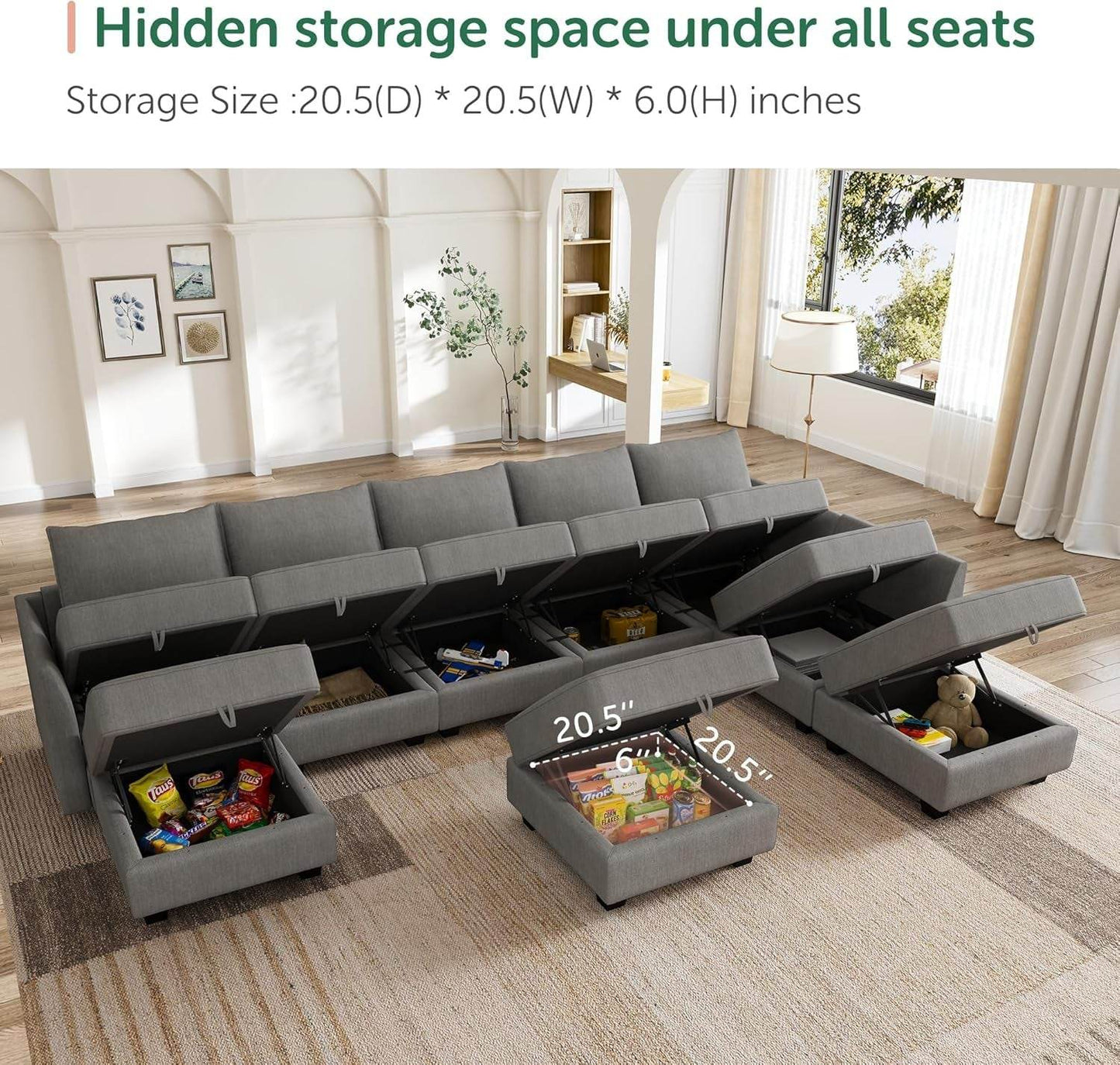 Oversized Modular Sectional Sofa with Storage Seats in Gray - Loft&Timber