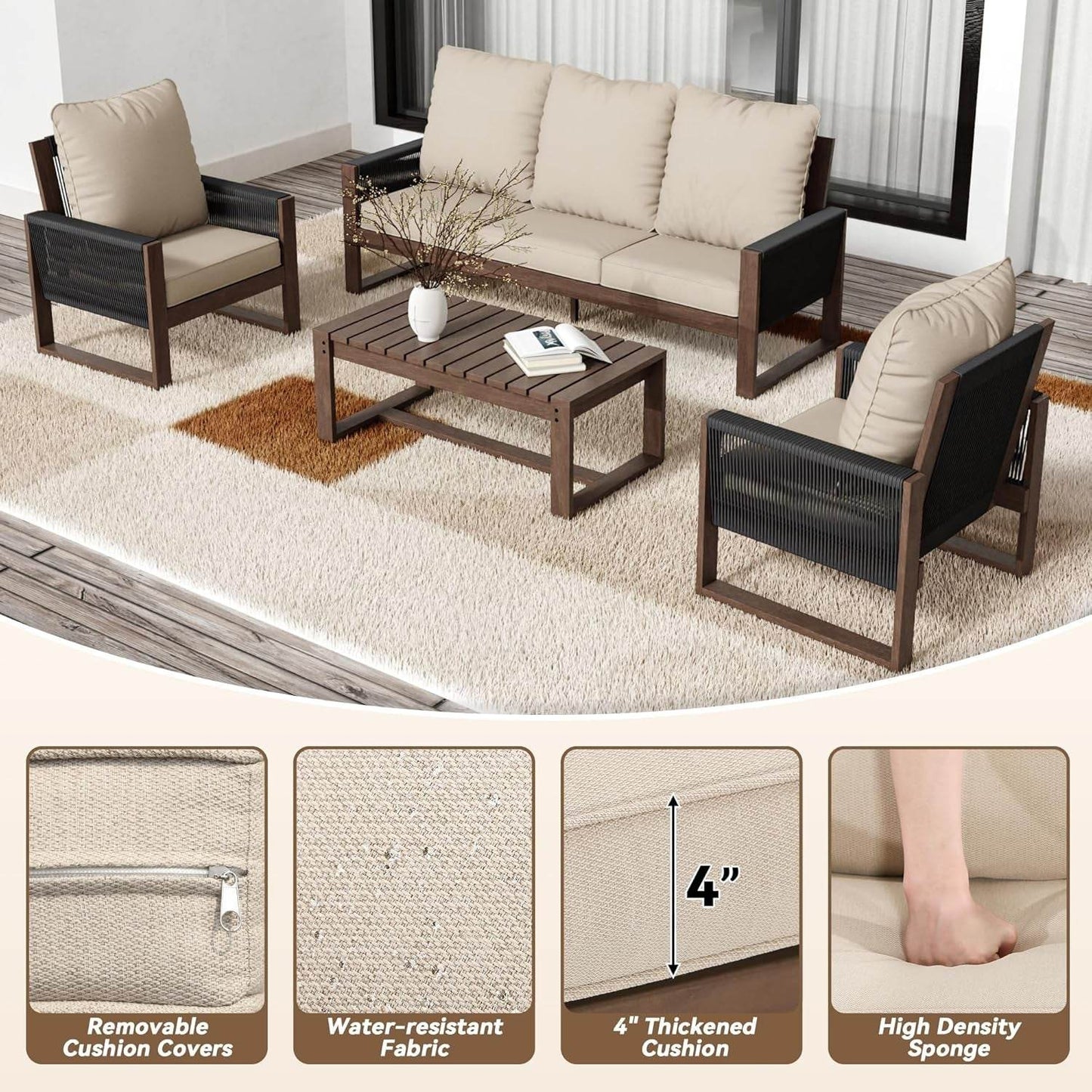 Wooden Outdoor Furniture Set with Comfortable Wicker Chairs - Loft&Timber