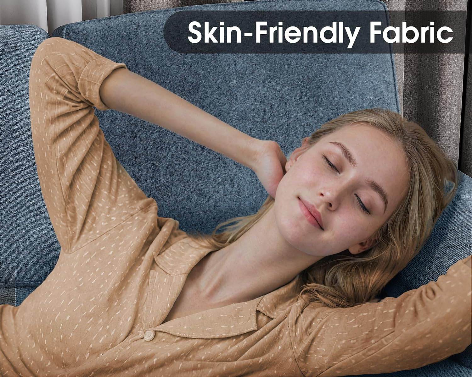 Sectional Couches, 4 Seat Sofa Set with Double Chaise, Fabric, Light Blue - Loft&Timber