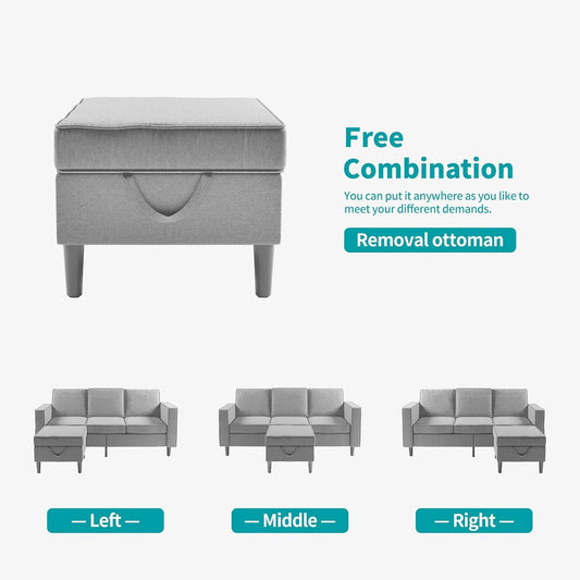 4Pcs Sofa Set for Living Room, Sectional Couches Modern Sofas with Movable Storage Ottoman/Side Pockets/Modern Sofas/Easy Assembly/Free Combination - Light Grey-1