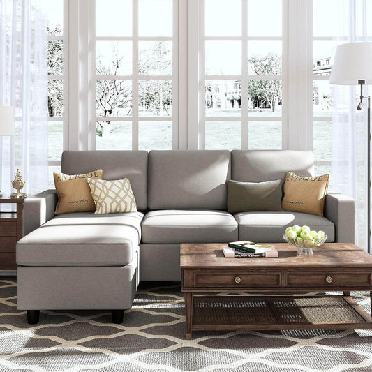 Light Grey Linen Convertible L-Shaped Sectional Sofa - Loft&Timber