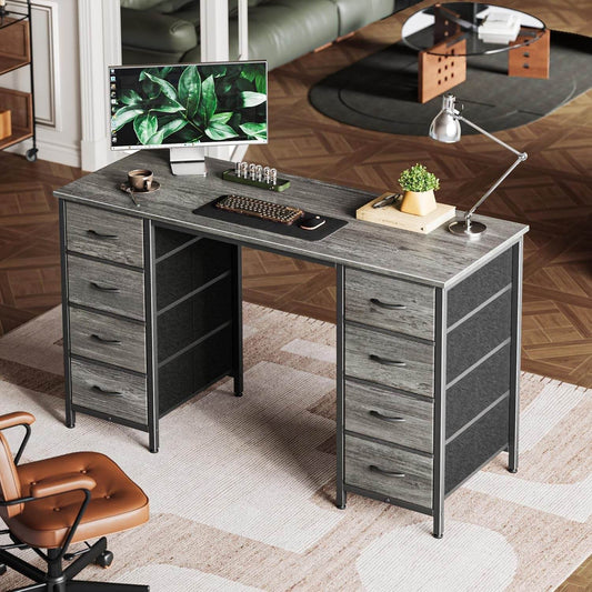 47 Inch Computer Desk with 8 Drawers in Gray - Loft&Timber