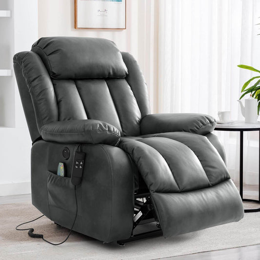 Dual Motor Large Power Lift Recliner Chair Recliners for Elderly, Infinite Position Recliner Chair with Heat and Massage, Breathable Leather(Gray) - Loft&Timber