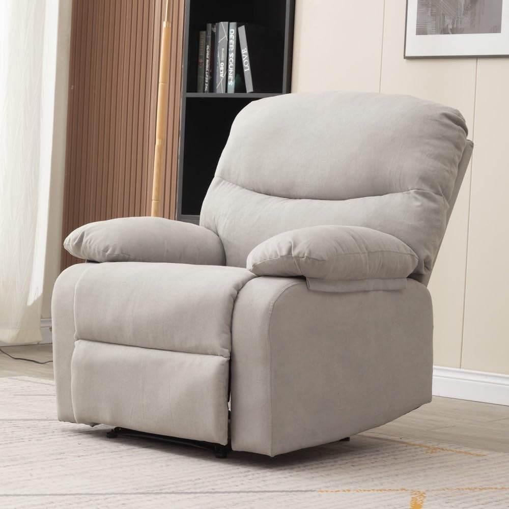 Recliner Armchair with Reclining Function, Light Gray Linen Fabric - Loft&Timber