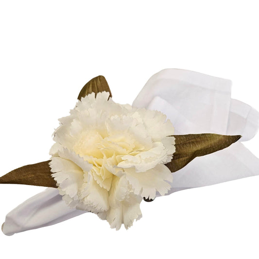 Maison Charlô | Set of 4 White Carnation Flower Napkin Rings for events, wedding, party, birthday - Loft&Timber