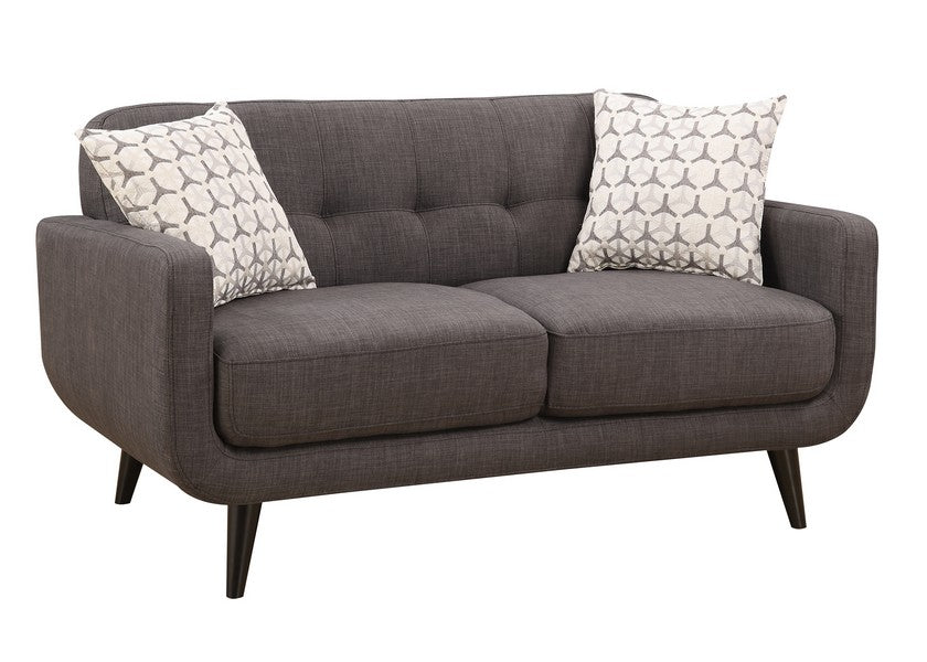 61" Charcoal And Black Loveseat and Toss Pillows - Loft&Timber