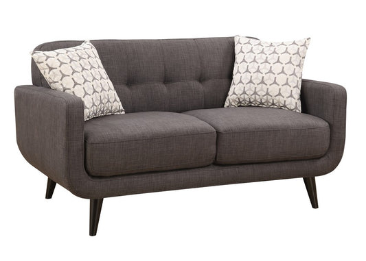 61" Charcoal And Black Loveseat and Toss Pillows - Loft&Timber