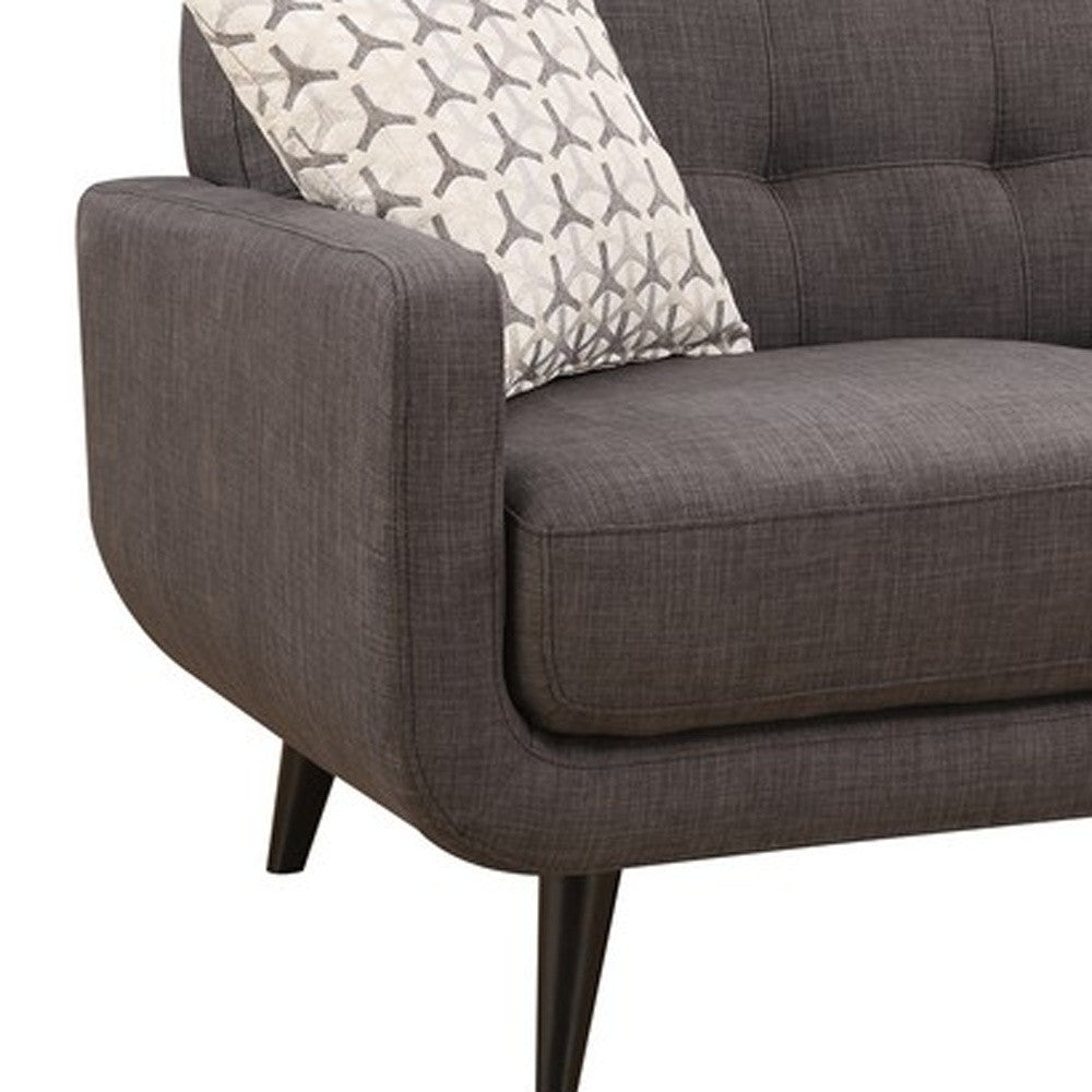 61" Charcoal And Black Loveseat and Toss Pillows - Loft&Timber