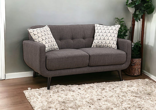 61" Charcoal And Black Loveseat and Toss Pillows - Loft&Timber