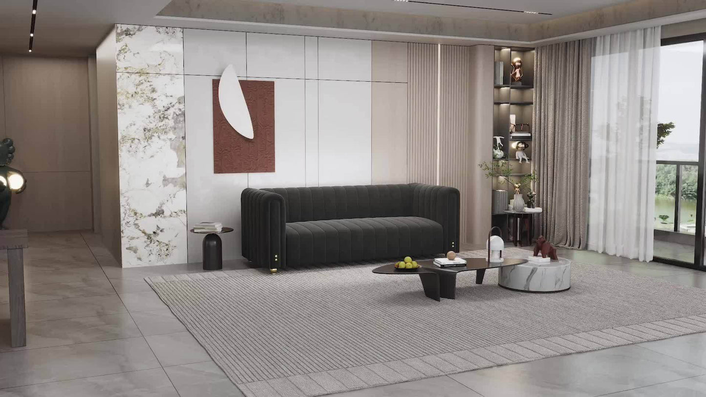 2-Piece Black Velvet Sofa Set With Golden Metal Legs - Loft&Timber