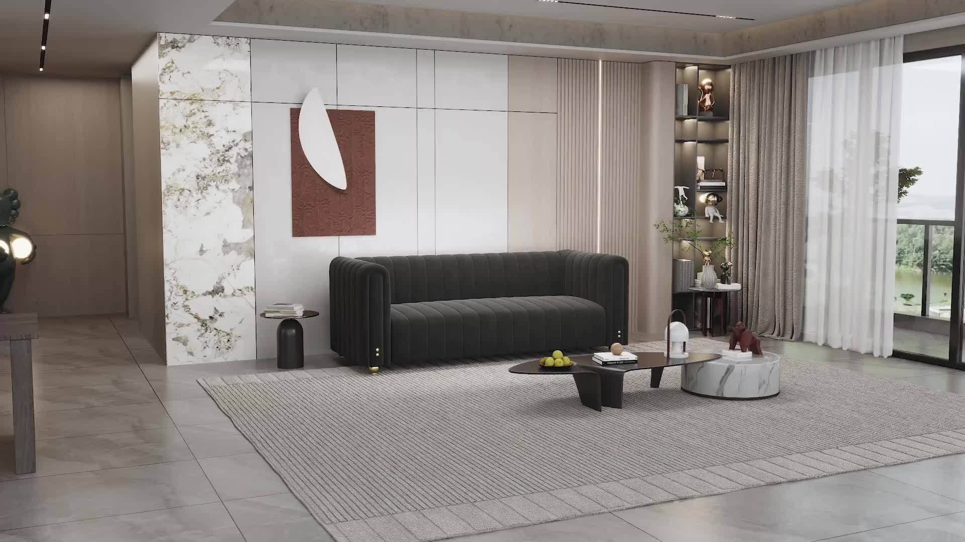 2-Piece Black Velvet Sofa Set With Golden Metal Legs - Loft&Timber