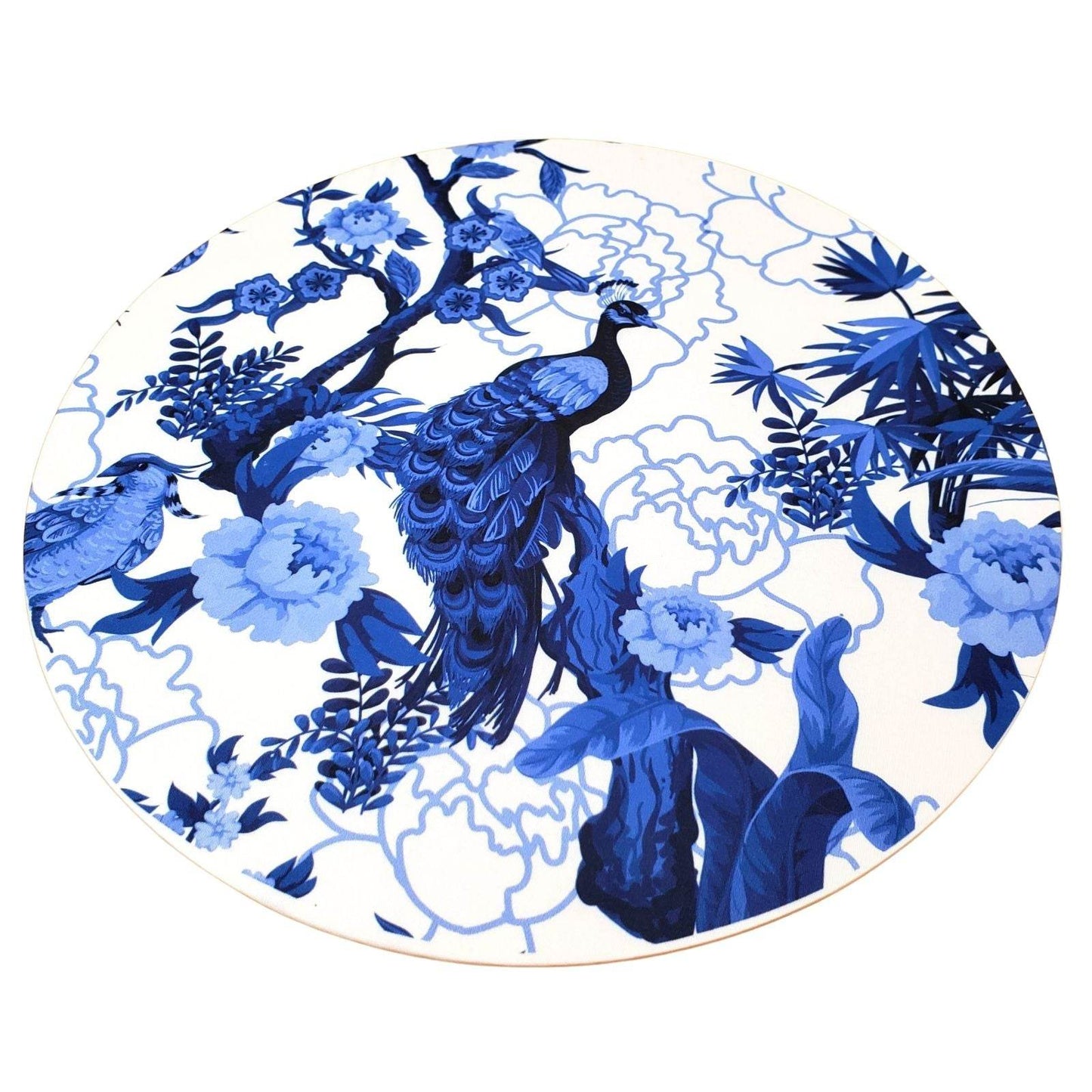 Set of 4 Round Placemats Covers Blue Peacock 14 Dia inch - Loft&Timber