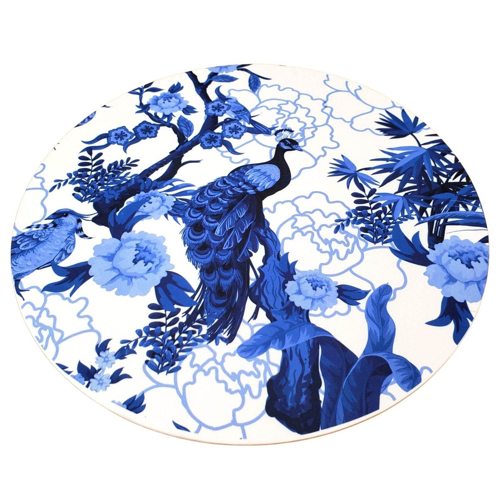 Set of 4 Round Placemats Covers Blue Peacock 14 Dia inch - Loft&Timber