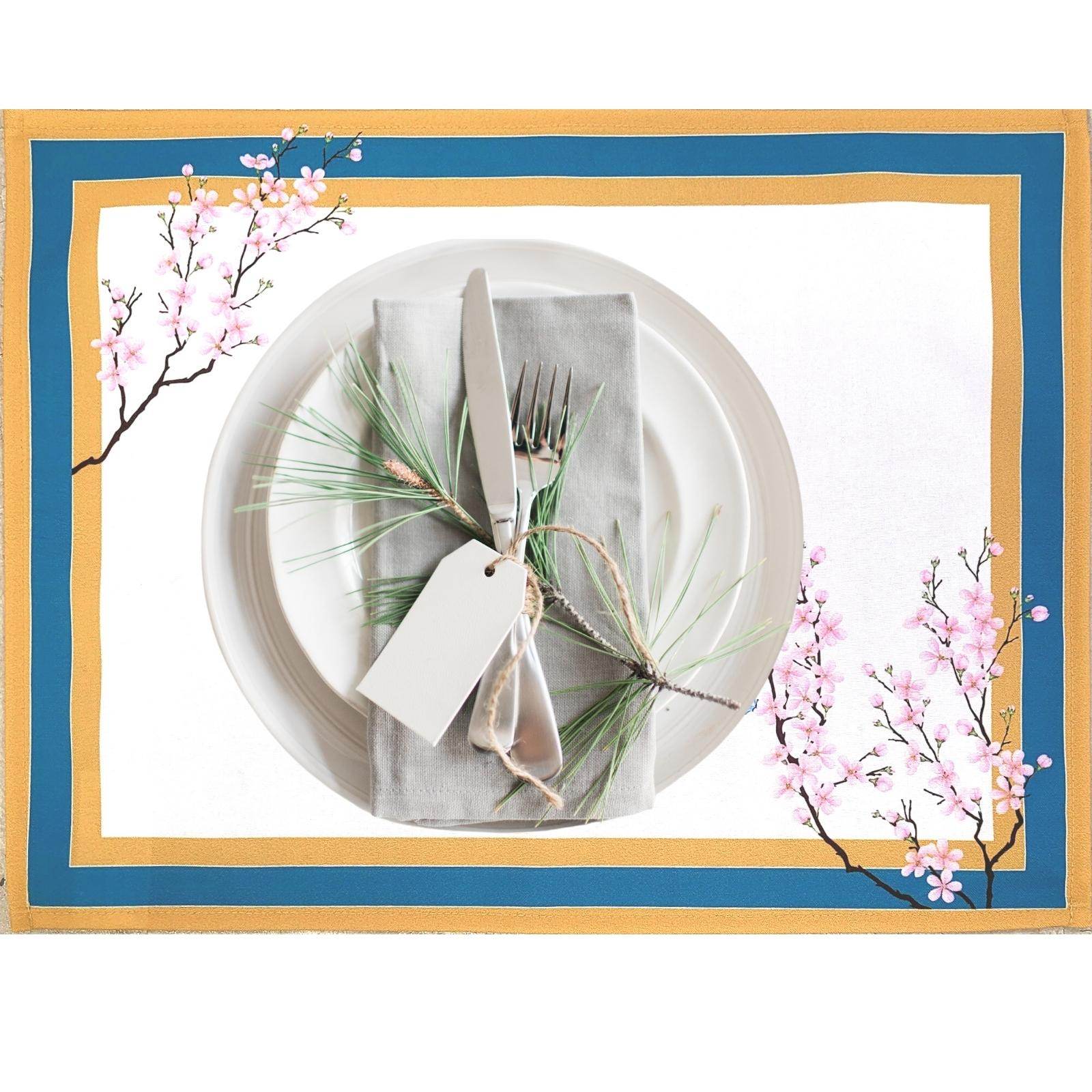 Set of 4 Waterproof Rectangular Placemats Ring Oriental Cherry 17X13 - Loft&Timber