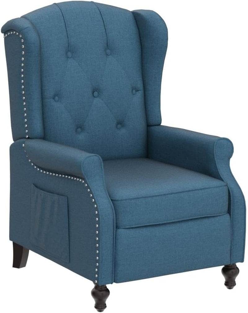 Wingback Recliner Chair with Massage and Heat Tufted Fabric Push Back Recliner Chair for Living Room Vintage Recliner Chair with Remote Control, Padded Cushion, Backrest, Wooden Legs - Loft&Timber