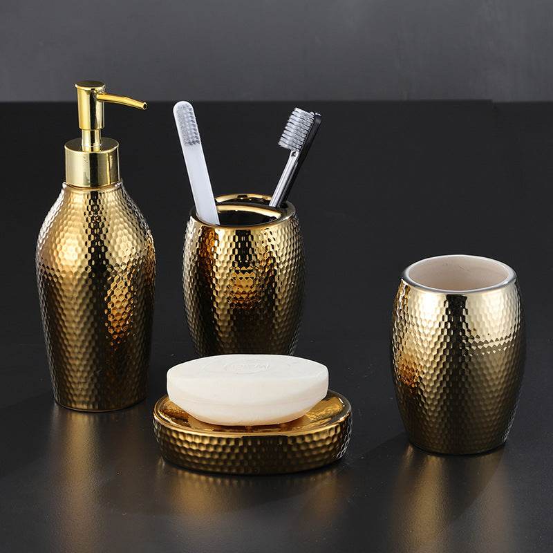 4 Pieces Golden Ceramic Bathroom Set - Loft&Timber