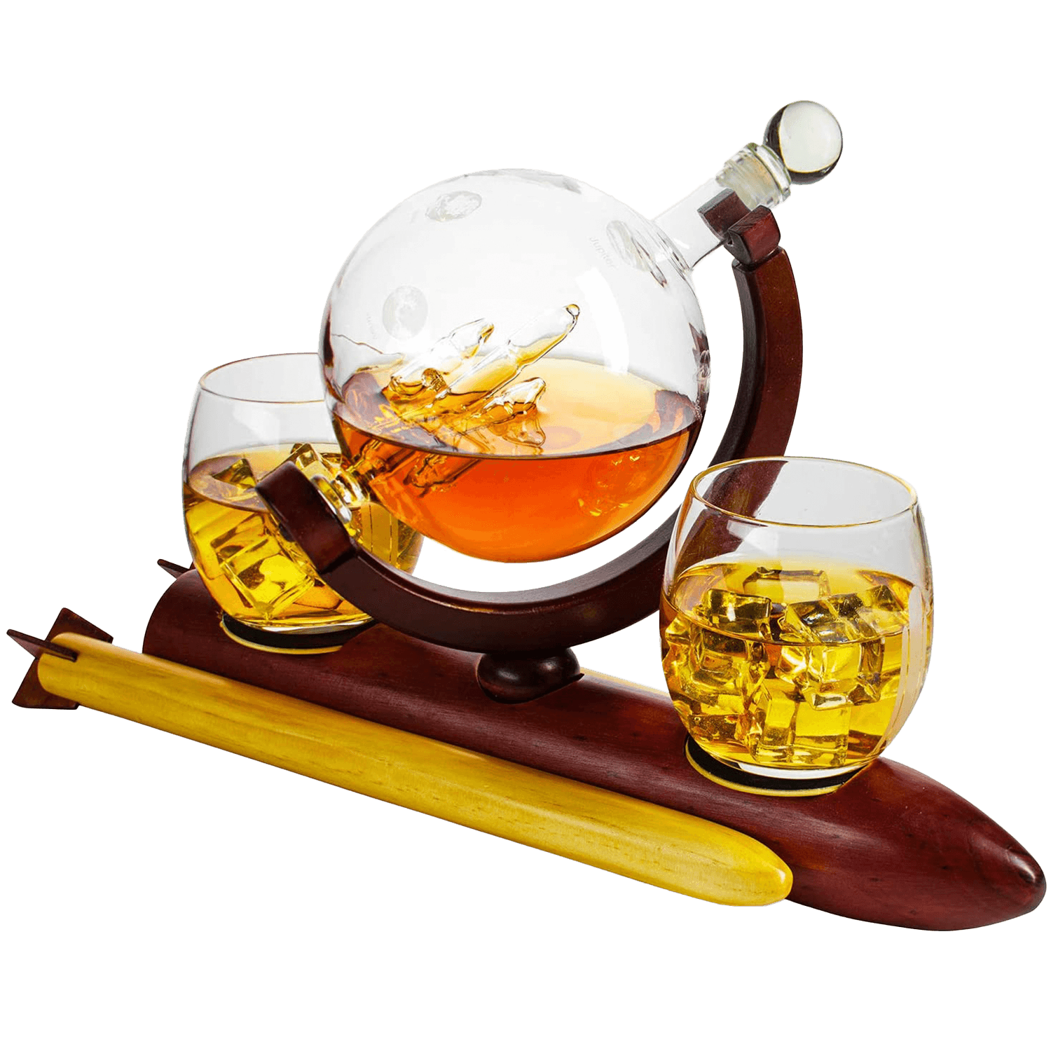 Rocket Whiskey Decanter Set, Solar System With Planets Globe Decanter - Loft&Timber