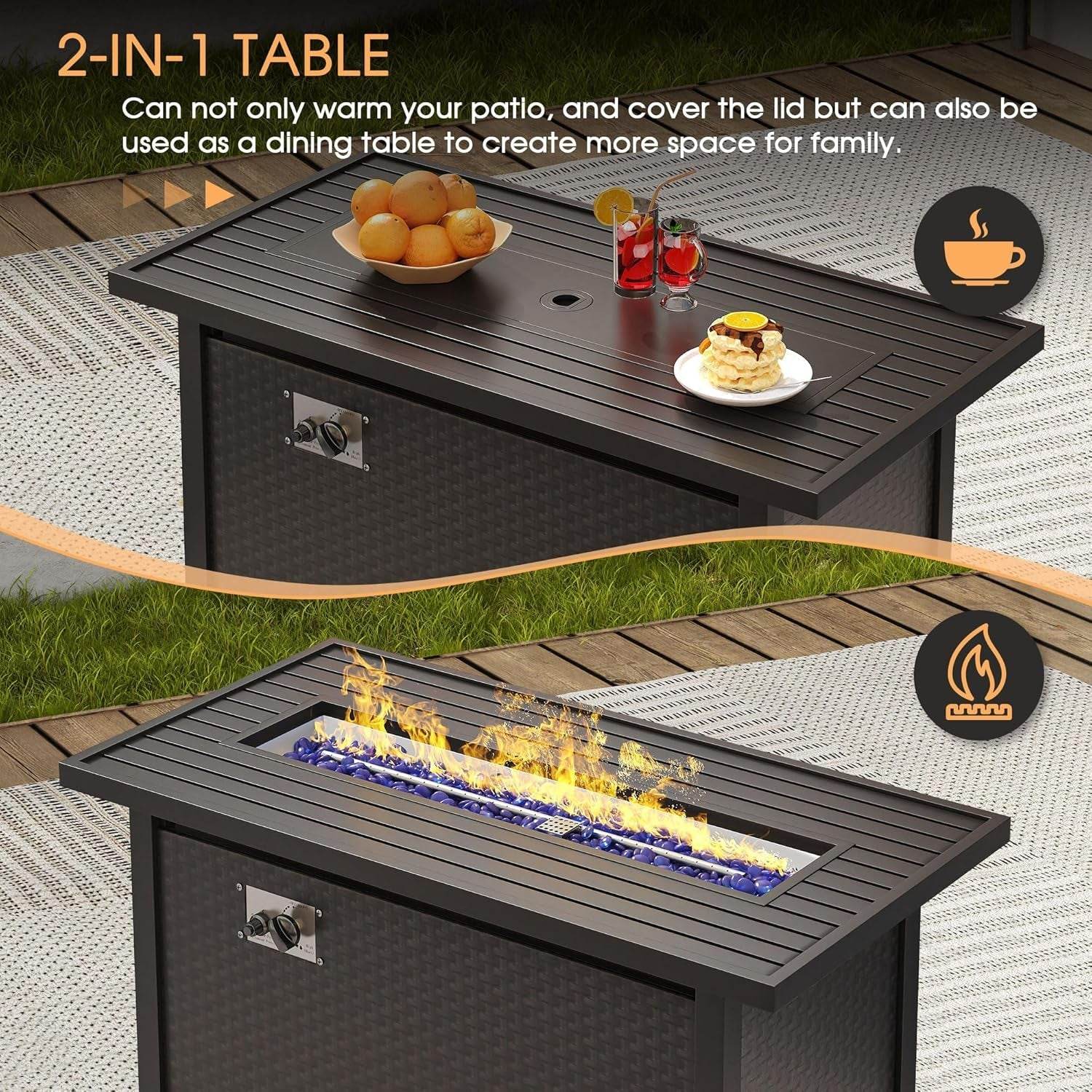 Eight Piece Outdoor Patio Furniture Set with Firepit - Loft&Timber