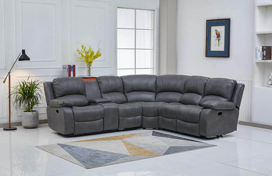Bonded Leather Sectional Sofa 3 Recliners, Gray - Loft&Timber