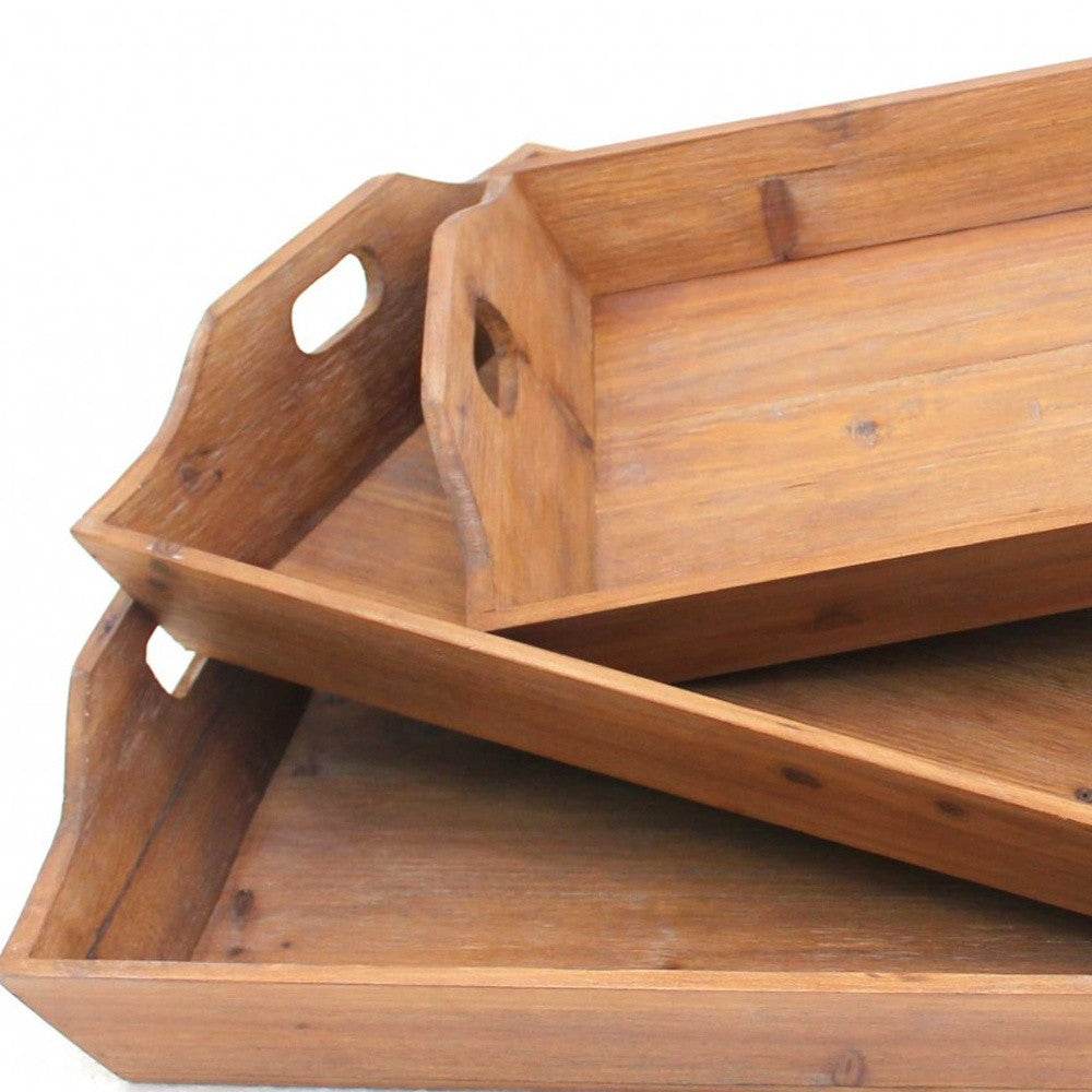 Set of Three Brown Wood Serving Tray - Loft&Timber