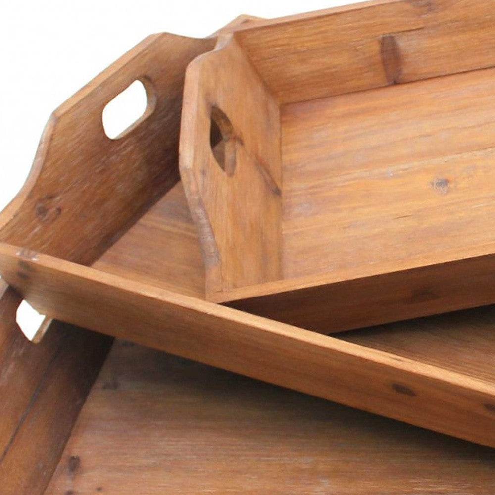 Set of Three Brown Wood Serving Tray - Loft&Timber