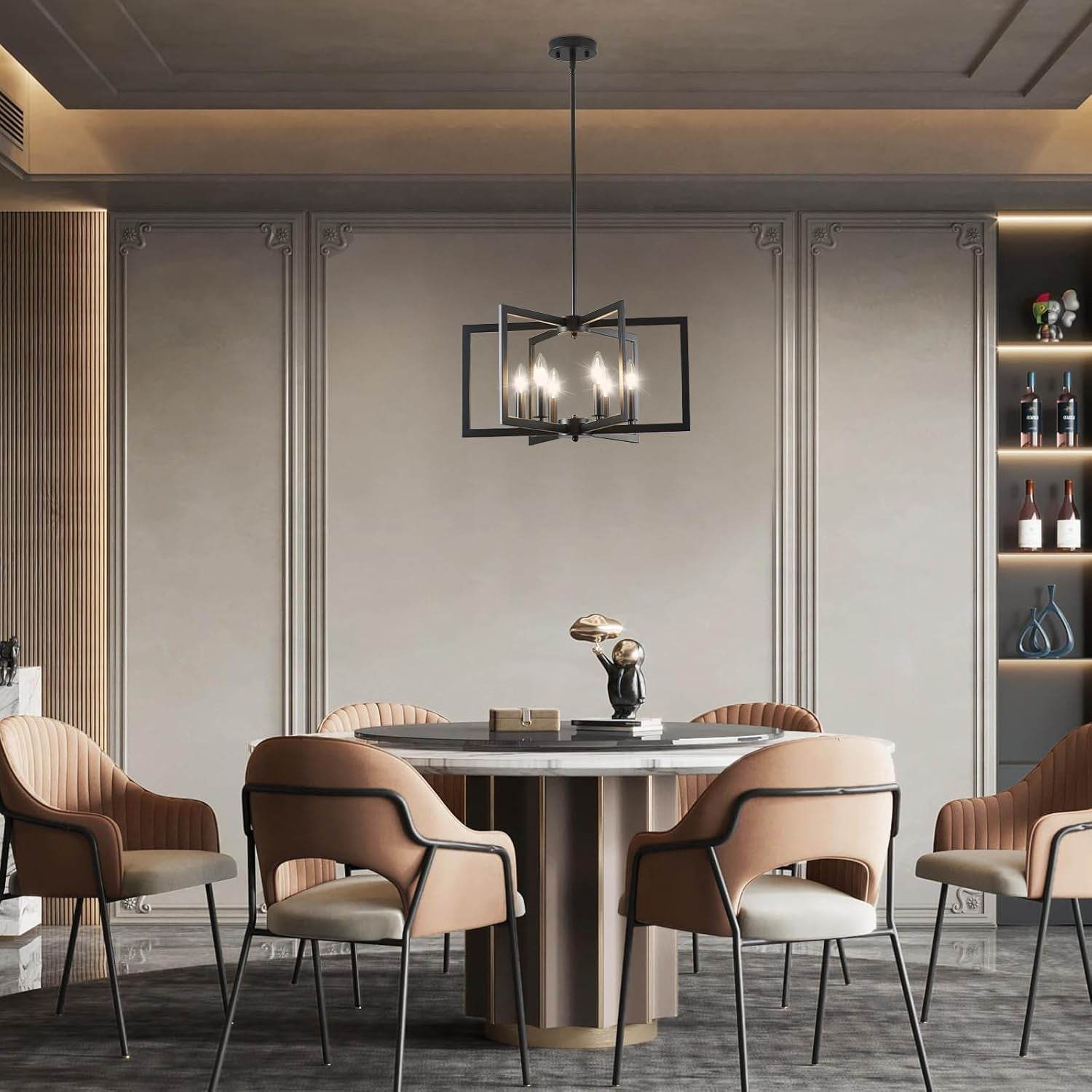 Black Chandelier, Dining Room Light Fixture Geometric Metal Modern Industrial Chandelier Lighting for Farmhouse Living Room Entryway Kitchen (E12 Bulbs Not Included, 6 Light) - Loft&Timber