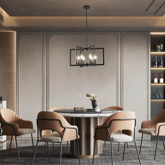 Black Chandelier, Dining Room Light Fixture Geometric Metal Modern Industrial Chandelier Lighting for Farmhouse Living Room Entryway Kitchen (E12 Bulbs Not Included, 6 Light) - Loft&Timber