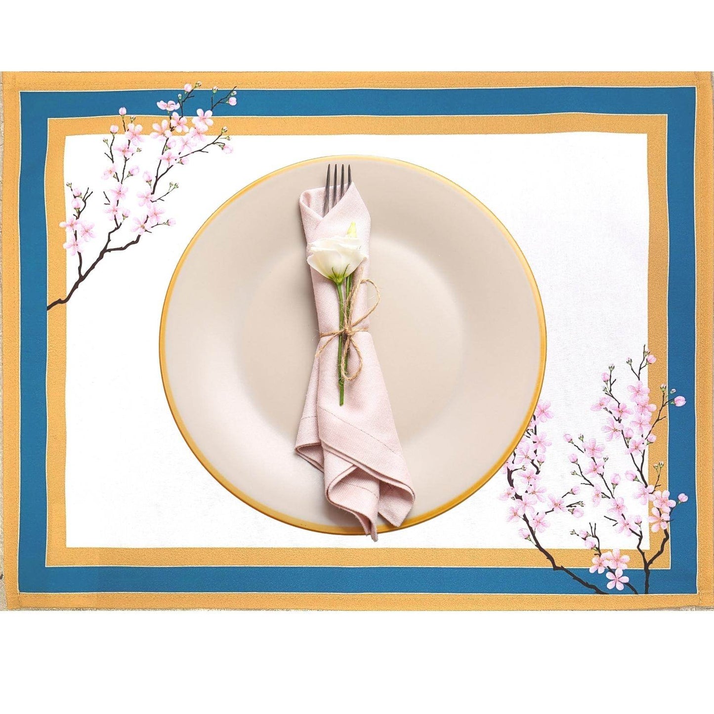 Set of 4 Waterproof Rectangular Placemats Ring Oriental Cherry 17X13 - Loft&Timber