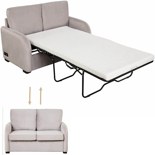 2-In-1 Velvet Sleeper Sofa with USB Port - Loft&Timber