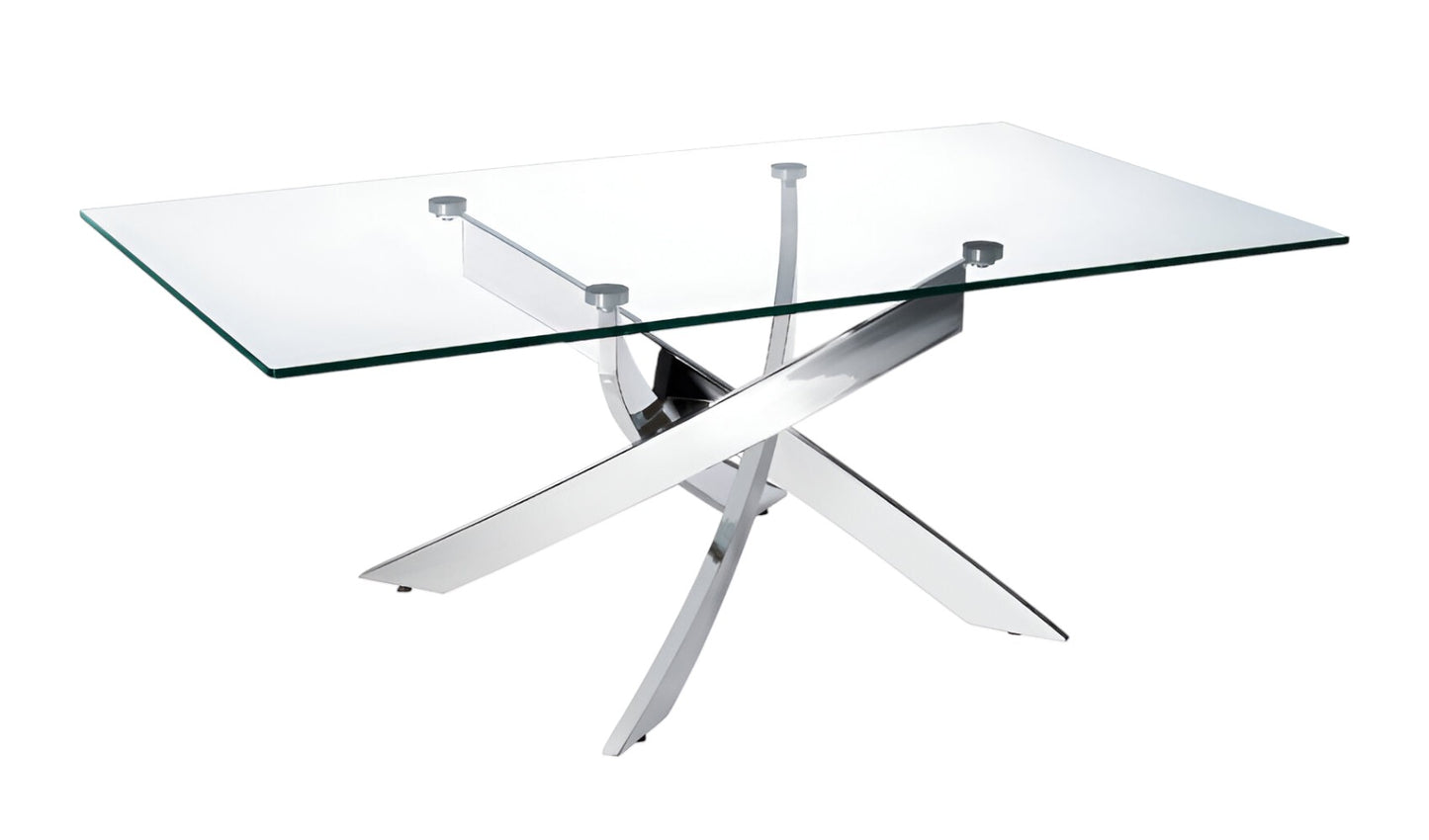 47" Clear and Silver Glass And Steel Cross Legs Coffee Table - Loft&Timber