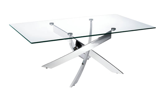 47" Clear and Silver Glass And Steel Cross Legs Coffee Table - Loft&Timber