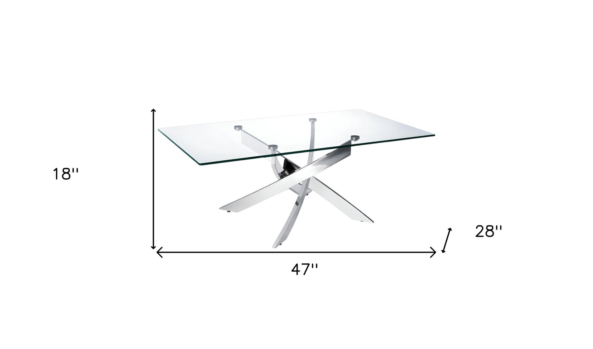 47" Clear and Silver Glass And Steel Cross Legs Coffee Table - Loft&Timber
