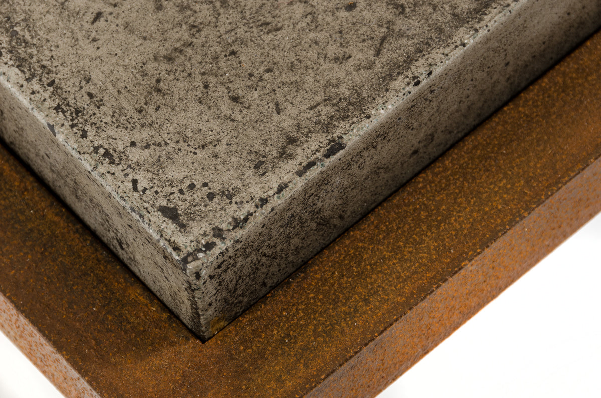 42" Dark Gray and Rust Concrete And Iron Square Abstract Coffee Table - Loft&Timber