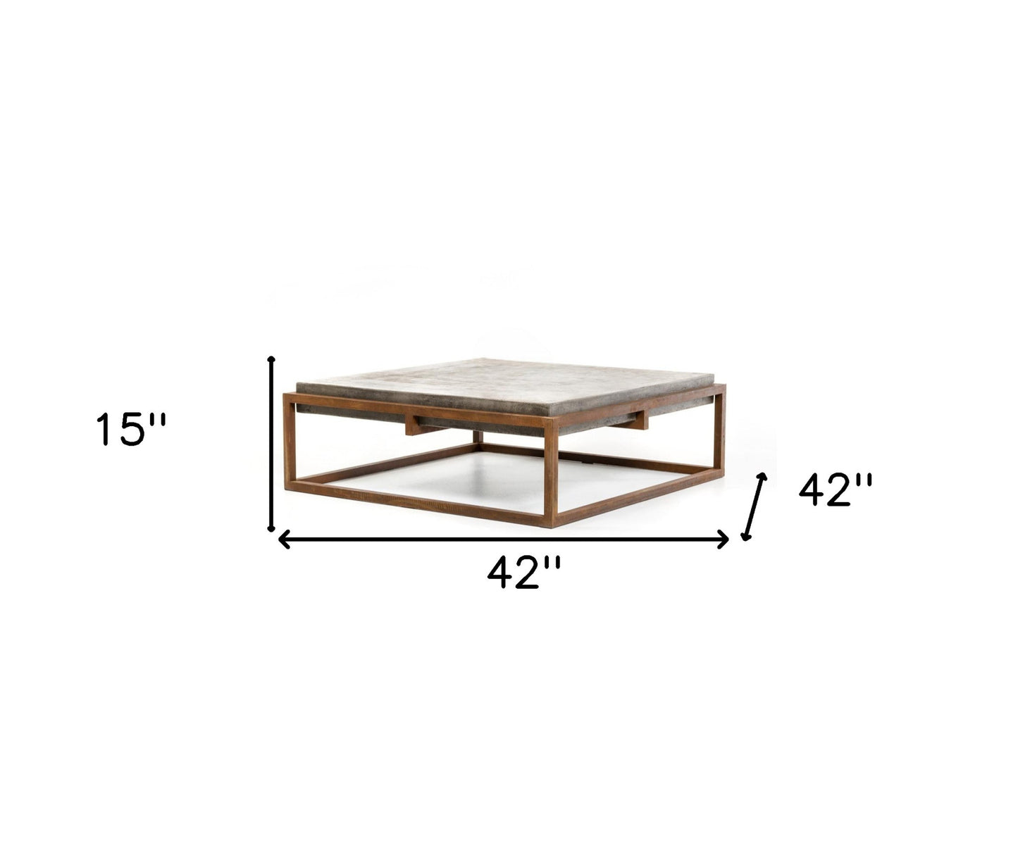 42" Dark Gray and Rust Concrete And Iron Square Abstract Coffee Table - Loft&Timber