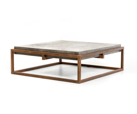 42" Dark Gray and Rust Concrete And Iron Square Abstract Coffee Table - Loft&Timber