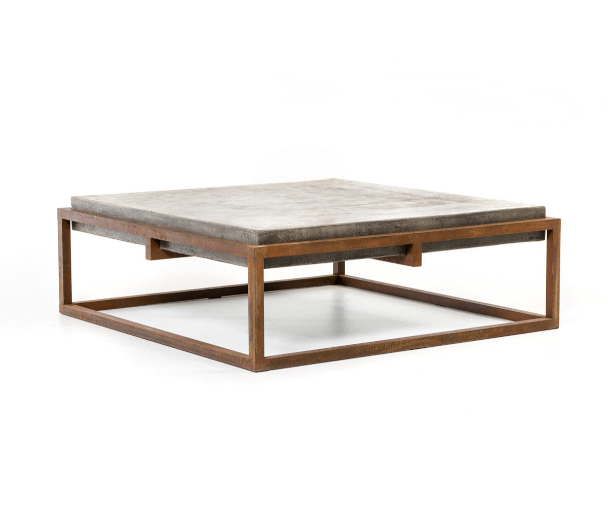 42" Dark Gray and Rust Concrete And Iron Square Abstract Coffee Table - Loft&Timber
