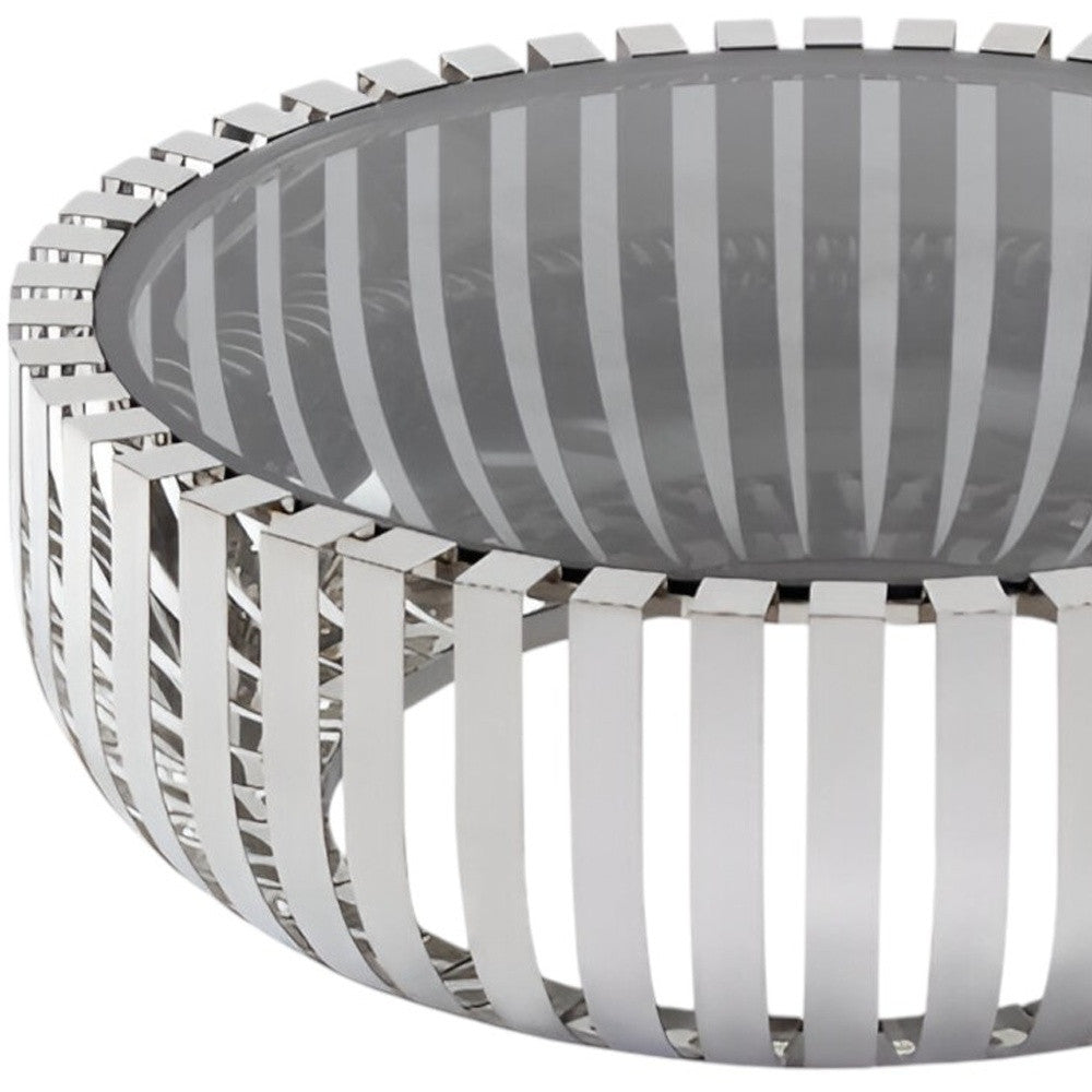 39" Clear and Silver Glass And Stainless Steel Round Abstract Coffee Table - Loft&Timber