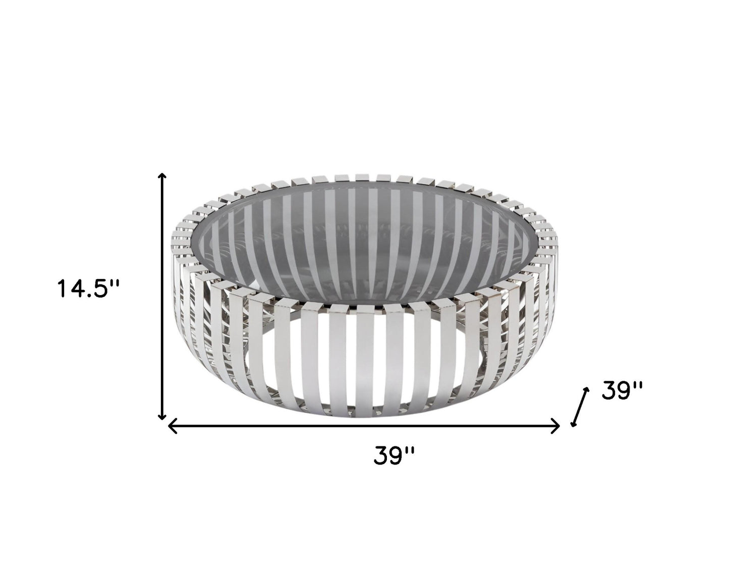 39" Clear and Silver Glass And Stainless Steel Round Abstract Coffee Table - Loft&Timber