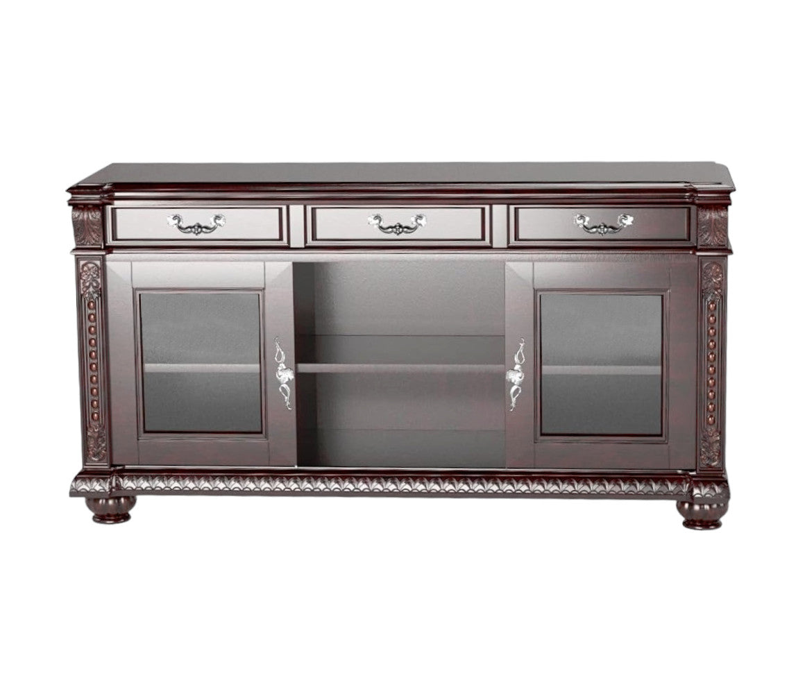 65" Dark Brown Solid Wood Enclosed and Open Storage TV Stand-1