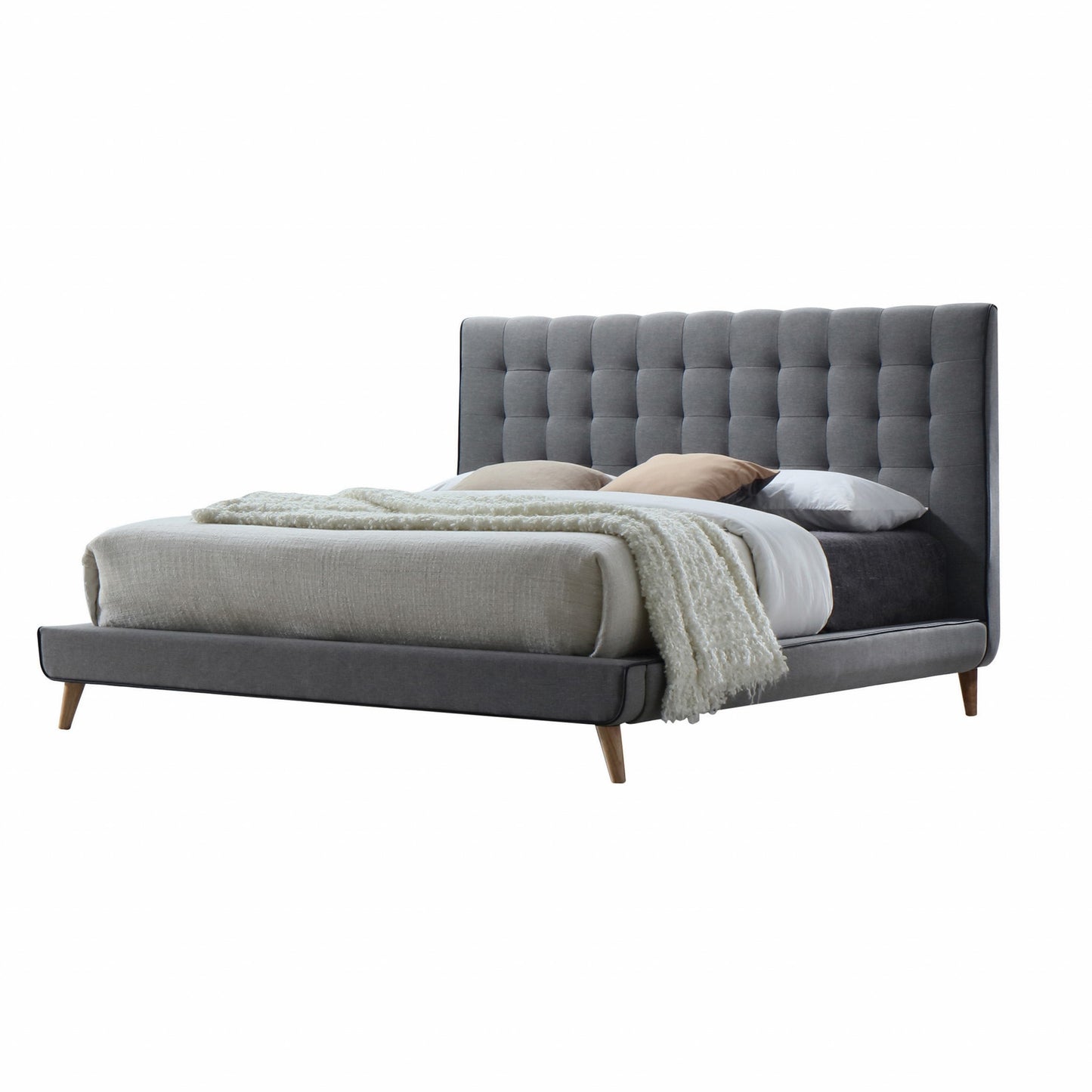 Light Gray Queen Tufted Upholstered Linen Bed Frame-2