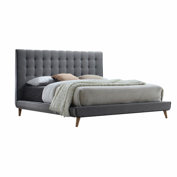 Light Gray Queen Tufted Upholstered Linen Bed Frame-0