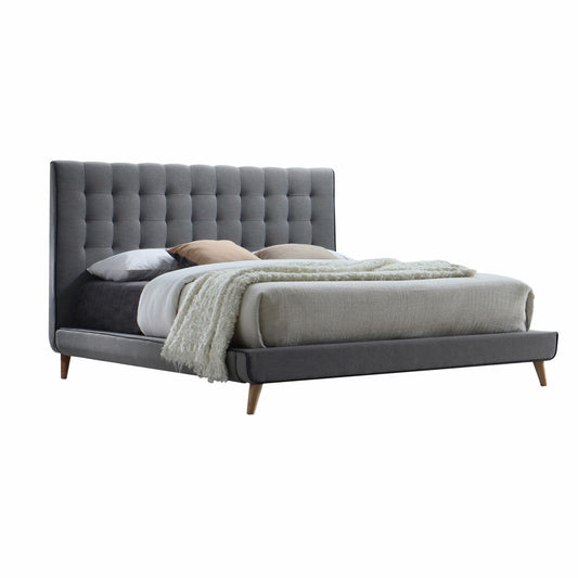 Light Gray Queen Tufted Upholstered Linen Bed Frame-0