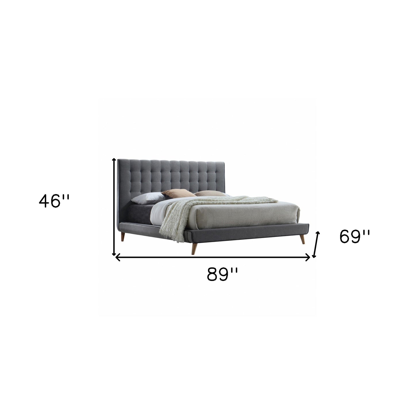 Light Gray Queen Tufted Upholstered Linen Bed Frame-5
