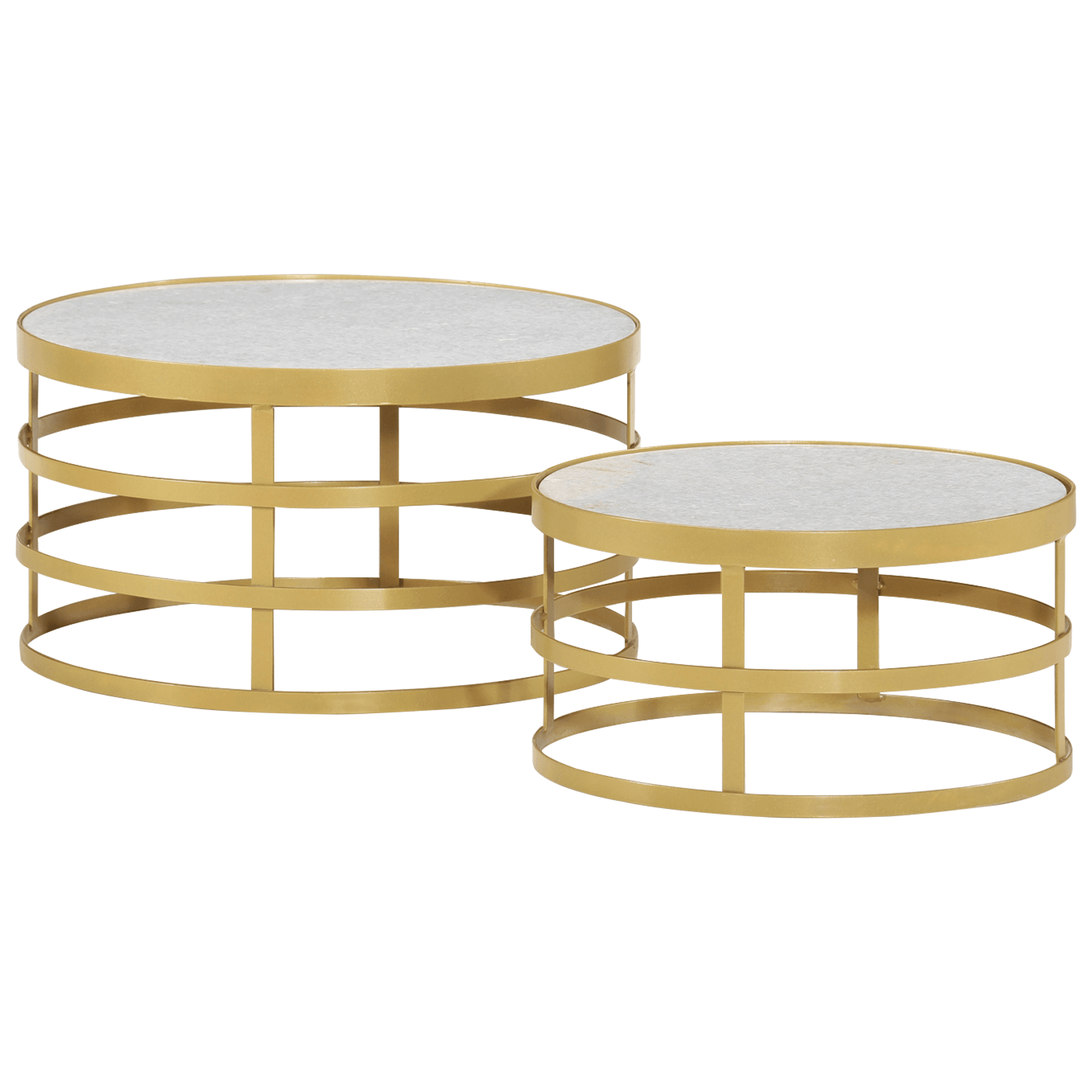 vidaXL 2 Piece Coffee Table Set Marble Brass and White - Loft&Timber