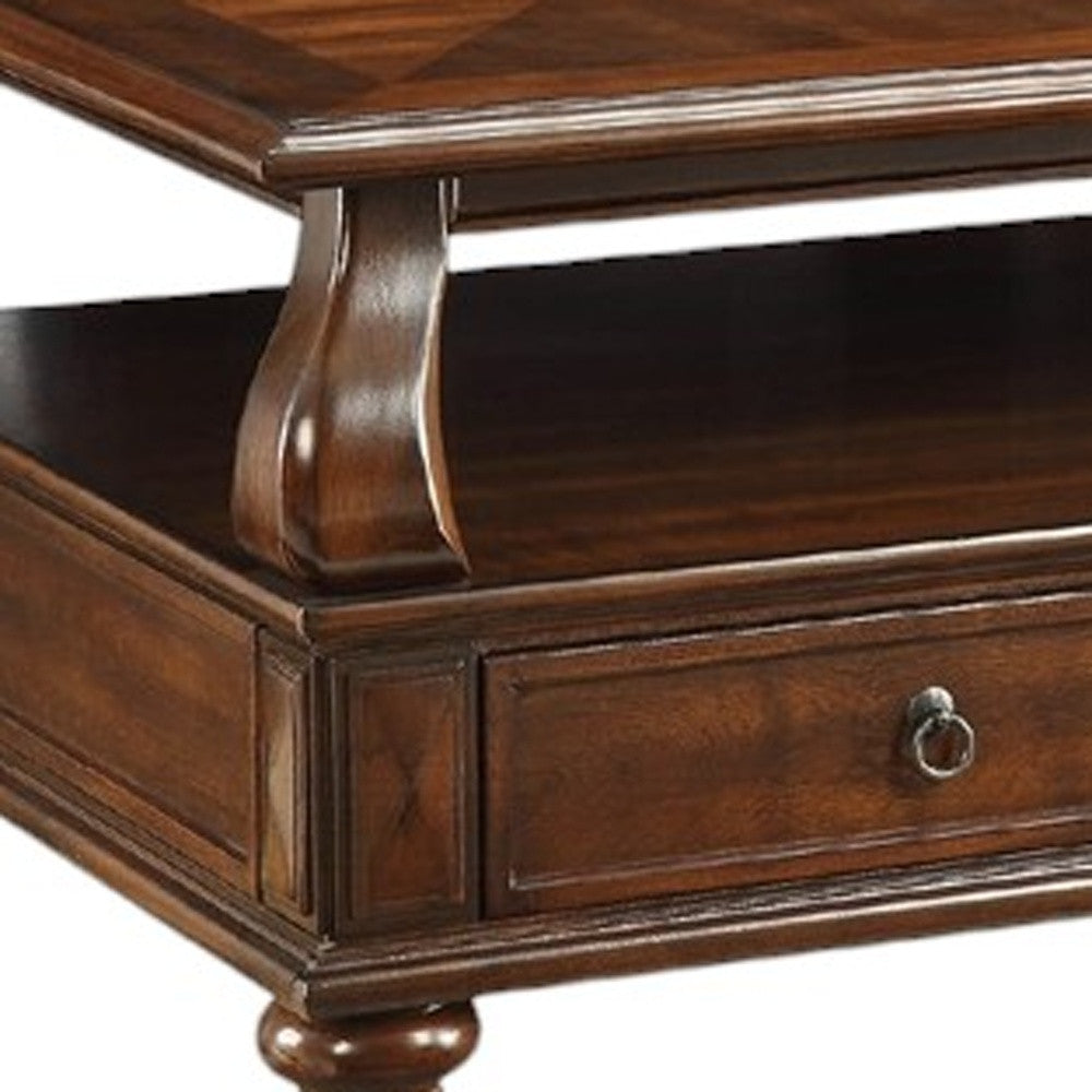 50" Dark Brown Solid Wood Coffee Table With Two Drawers And Shelf - Loft&Timber