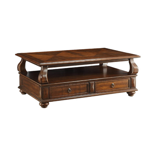 50" Dark Brown Solid Wood Coffee Table With Two Drawers And Shelf - Loft&Timber