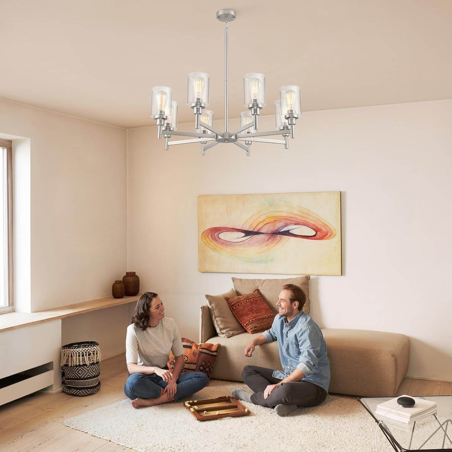 8 Light Brushed Nickel Chandelier - Loft&Timber